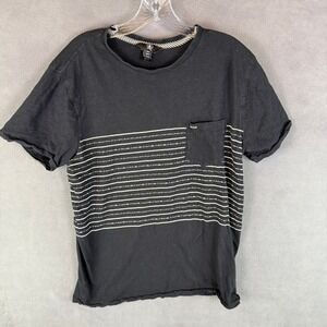 Volcom Mens T Shirt Y2K Black Striped Pocket Tee Size Medium Grunge STAIN